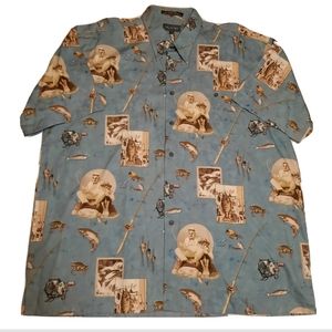 The Saturday Evening Post Button Down Fishing Print Short Sleeve Shirt